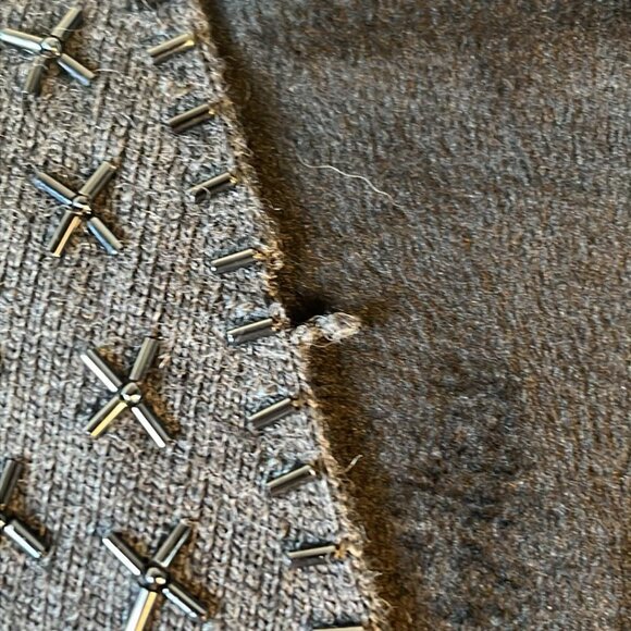 Valerie Stevens Beaded Open Front Gray 2XL Cardigan 100% Merino!!! - Picture 8 of 13